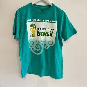Official 2014 FIFA World Cup Brazil Blue Green Crew Neck Shirt Medium M
